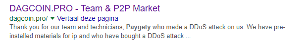 Dagcoin.pro DDOS aanval door paygety